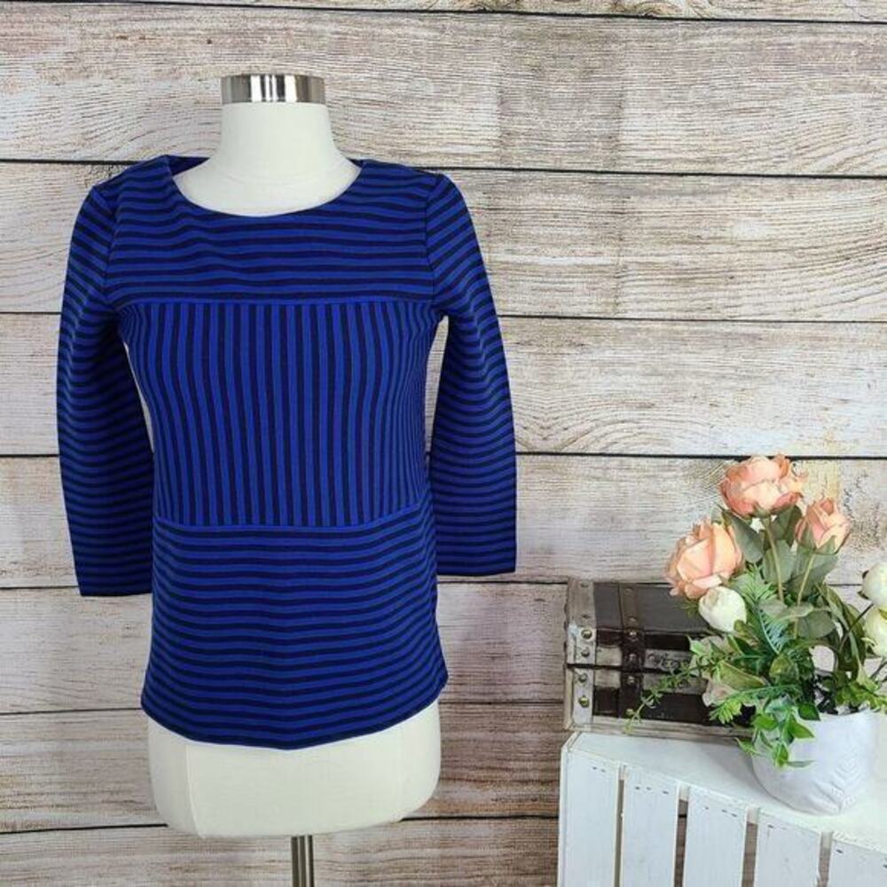 Madewell Gallerist Ponte Top in Blue‎ Stripe Size Extra Small